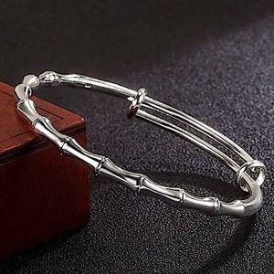 Sterling Silver Bamboo Adjustable Resizable Bangle Bracelet